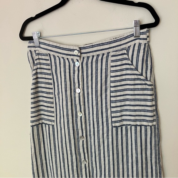 Tahari Women’s Blue 100% Linen Button Button-Down Striped Maxi Skirt Size Large - Picture 2 of 9